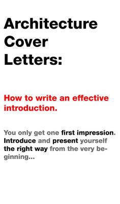 an advertisement with the words architecture cover letters written in red and black on white background