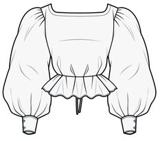 an illustration of a blouse with ruffles on the shoulders and cuffs, as well as