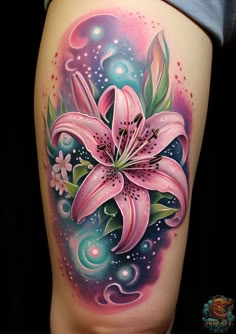 a woman's thigh with pink flowers on it