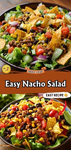 an easy nacho salad recipe with lettuce and tomatoes