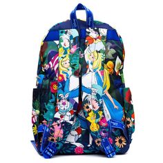 WondaPop Disney Nylon Backpacks are known for their whimsical Disney prints and designs. This beautiful, colorful backpack features bright lifelikeimages of Alice in Wonderlandincluding appearances from the Mad Hatter, the Cheshire Cat and the White Rabbit. The bag hasfabric straps for putting pins on. Disney Prints, Notebook Sleeve, The Cheshire Cat, Design Backpack, Backpack For School, Disney Alice In Wonderland, The White Rabbit, Colorful Backpacks, The Mad Hatter