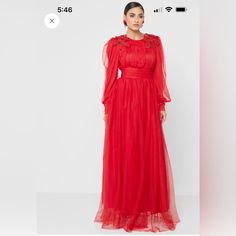 Modest Long Sleeve Wedding Guest Dress Elegant Red Tulle Evening Dress, Elegant Red Tulle Gown, Red Tulle Bridesmaid Dress, Holiday Wedding Gown In Tulle, Elegant Red Mother Of The Bride Dress For Banquet, Elegant Festive Tulle Evening Dress, Red Fitted Evening Dress For Wedding Guest, Holiday Wedding Evening Dress Maxi Length, Elegant Red Evening Dress For Wedding Guest