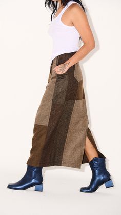 Patch Work Skirt, Fitted Midi Skirt, Master Tailor, Fall Must Haves, Work Skirts, Lima Peru, Conscious Fashion, Wool Skirt, Modern Lifestyle