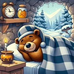 Christmas Good Night, Home Wall Painting, Wall Painting Art, Winter Illustration, Wall Decor Crafts, Winter Images, Bear Pictures