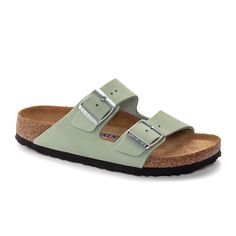 Birkenstock Arizona Soft Footbed Slide Sandal (Women) - Matcha Nubuck Sandals - Slide - The Heel Shoe Fitters Birkenstock Styles, Birkenstock Boston, Shoe Inspo