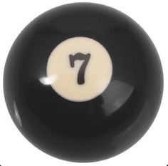 a black and white billiard ball with the number seven on it's side