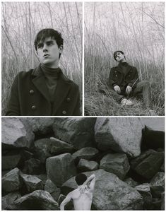 black and white photos of a man sitting on rocks