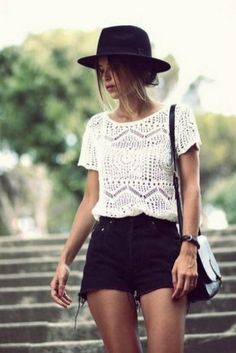 Spring Outfit Women, Cute Hipster Outfits, Black Shorts Outfit, Outfit Elegantes, Denim Shorts Outfit, 2014 Fashion Trends, Boho Mode, Trendy Spring Outfits, Spring Fashion Casual