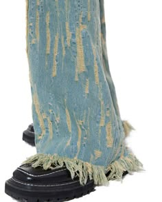 Stylish Light Blue Fringed Jeans with a 90s Straight Fit, Brown Distressing, and Frayed Hem for a Trendy Grunge Aesthetic Size:• S: Waist: 64cm/ 25.2 in, Hips: 89cm/ 35.0 in, Length: 101cm/ 39.8 in• M: Waist: 68cm/ 26.8 in, Hips: 93cm/ 36.6 in, Length: 102cm/ 40.2 in• L: Waist: 72cm/ 28.3 in, Hips: 97cm/ 38.2 in, Length: 103cm/ 40.6 in• XL: Waist: 76cm/ 29.9 in, Hips: 101cm/ 39.8 in, Length: 104cm/ 40.9 in• 2XL: Waist: 82cm/ 32.3 in, Hips: 105cm/ 41.3 in, Length: 105cm/ 41.3 in• 3XL: Waist: 88cm Fringed Jeans, Indie Aesthetic Outfits, Summer Party Outfit, Blue Ripped Jeans, Beaded Prom Dress, Painted Denim, Light Blue Jeans, Wide Jeans, 90s Grunge