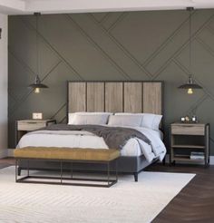 a bedroom with a large bed and two nightstands