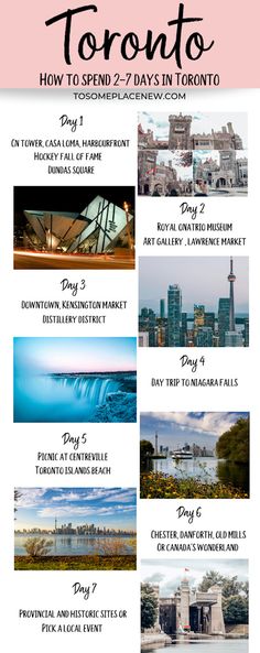 the top things to see and do in toronto, canada with text overlaying it