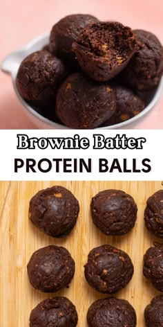 Protein brownie balls on a wooden cutting board. Protein Balls No Bake, Protein Balls Recipe, Protein Snacks Recipes, Protein Balls Healthy, Protein Baking, Snack Bites