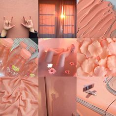 a collage of photos with pink and orange colors