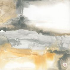 an abstract painting with grey, yellow and white colors