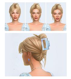 the hairstyle is shown in three different ways