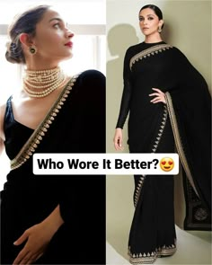 Black Partywear Saree, Deepika Padukone Black Saree, Black Silk Saree Look, Deepika In Saree, Deepika Padukone In Saree, Indian Style Clothes, Celebrity Reference, Black Saree Designs, Deepika Padukone Saree