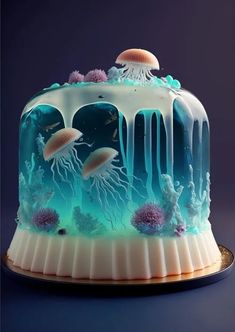 a cake with jellyfish and sea creatures on it