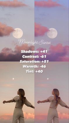 three different images of the same person in front of a full moon and clouds, with text above them