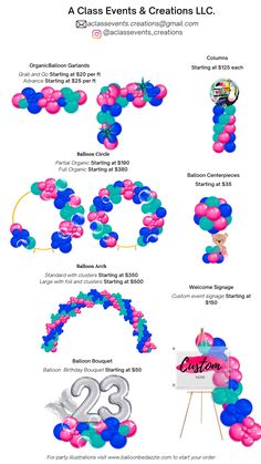 balloons and numbers are arranged in the shape of letters