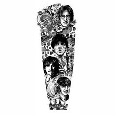 the rolling stones are depicted in this black and white illustration on a skateboard that has been drawn by hand