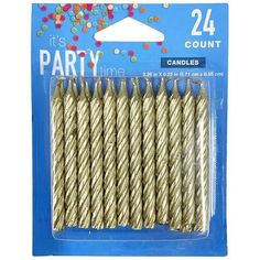 party candles in gold foil with confetti on the top, 24 count each