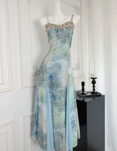 Formal Concert Outfit, Wedding Guest Outfit Semi Formal, Mermaid Core Dress, Blue Flowy Dress, Grad Dresses, Glam Dresses, Hoco Dresses