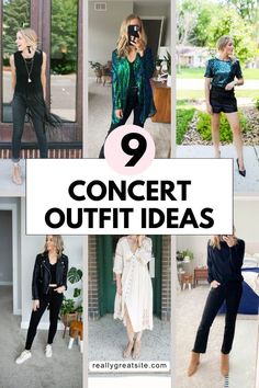 Here are 9 outfit ideas for what to wear to a concert! Outfits for every type of concert, both indoor and outdoor. Summer Evening Concert Outfit, Lionel Richie Concert Outfit, Kelly Clarkson Concert Outfit, Marc Anthony Concert Outfit Ideas, Air Supply Concert Outfit, Indoor Concert Outfit Winter, Millennial Concert Outfit, Interpol Concert Outfit, Concert Wear For Women