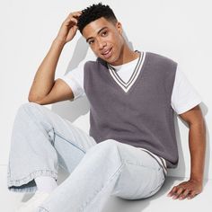 Men's Casual Fit Vest - Original Use™ Gray M Ribbed Cotton V-neck Sweater Vest, V-neck Sweater Vest For Winter Streetwear, Casual Ribbed V-neck Sweater Vest, Casual Ribbed Vest For Layering, Cotton Ribbed V-neck Sweater Vest, Cotton Ribbed Sweater Vest For Layering, Ribbed Cotton Sweater Vest For Fall, Ribbed Cotton Vest For Fall, Fall Ribbed Cotton Vest