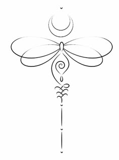 a drawing of a dragonfly with the moon in the sky above it and two wings on