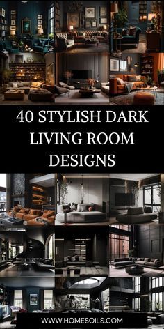 the cover of 40 stylish dark living room designs by homesoll com