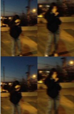 multiple shots of a person standing in the street at night