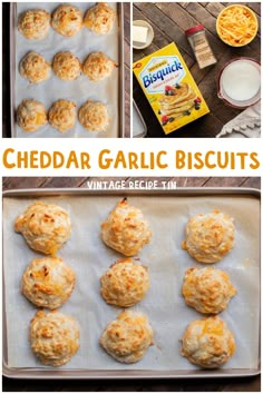 cheddar garlic biscuits on a baking sheet