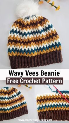 the crochet beanie is made with two different colors