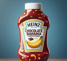 a bottle of heinz's chocolate banana flavored ketchup on a table