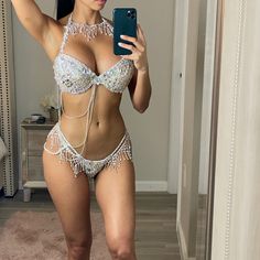 Gorgeous Handmade Rhinestone Set (Pageant Style) Bra And Panty Set, White Bra, White Bras, Bra And Panty Sets, Diamond White, Women's Intimates, Hand Made, Color White, Bra