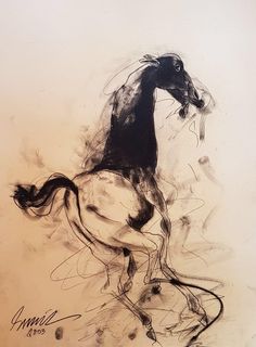 a black and white drawing of a horse