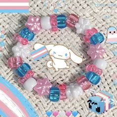 Kandi Cute, Pride Kandi Bracelets, Trans Accessories, Cute Kandi Ideas, Trans Kandi, Trans Bracelet, Trans Diy, Sanrio Kandi, Ideas Para Pulseras