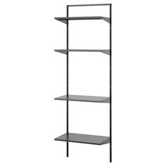 an empty shelf with three shelves on each side and one in the middle, against a white background