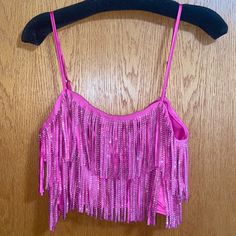 Pink Lily Studded Fringe Top - Size Descriptions Included - Size Large - New With Tags - Bought And Didn’t Fit - Never Worn Glamorous Pink Summer Tops, Spring Fringe Crop Top, Fitted Fringe Crop Top, Fitted Summer Tops With Fringe, Cropped Sequin Tops For Spring, Fitted Fringe Tops For Festival, Fitted Party Tops With Fringe, Fitted Fringe Tops For Festivals, Fitted Fringe Top For Party