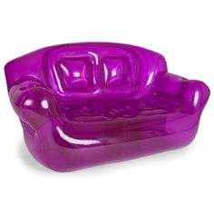 a purple plastic couch sitting on top of a white floor