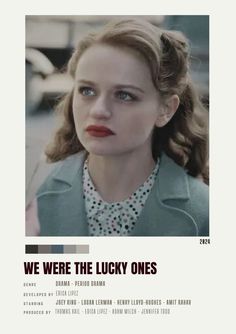 the poster for we were the lucky ones shows a woman with blue eyes and red lipstick