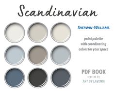 there are many different shades of paint on the wall and in the background is an advertisement for sandinavian