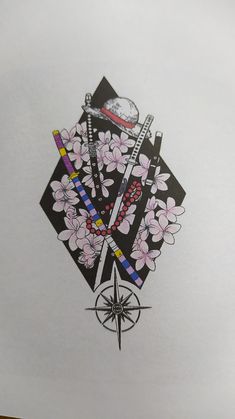 a drawing of a bicycle with flowers on it