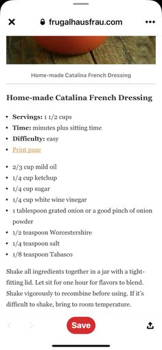 the recipe for homemade cauliflower french dressing is shown on an iphone screen, and it