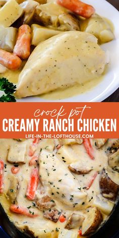 creamy ranch chicken with carrots, potatoes and gravy