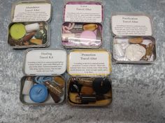 Portable Altar Witches, Mini Travel Altar, Altoids Altar Witch, Portable Altar Ideas, Altar Cloth Pagan, Mini Witch Altar, Travel Alter Ideas, Altoids Tin Altar