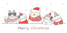 Christmas doodles Merry Christmas Cat, Banner Drawing, Cute Polar Bear, Christmas Doodles, Merry Christmas Card Greetings, Merry Christmas Greetings, Meowy Christmas, Greeting Card Template, Christmas Characters