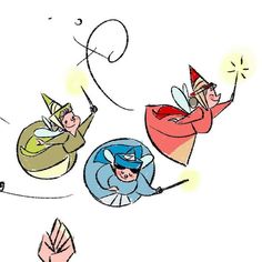 three cartoon characters are flying through the air