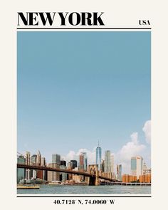 the new york city skyline as seen from across the water with a bridge in the foreground