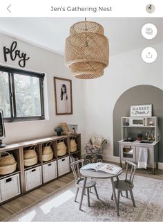 a living room filled with furniture and baskets